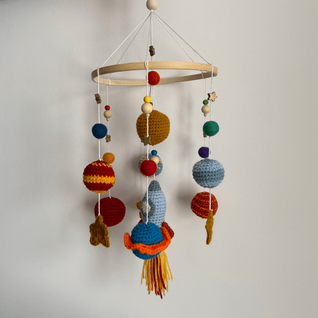 Space crochet baby mobile