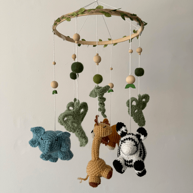 Safari crochet baby mobile