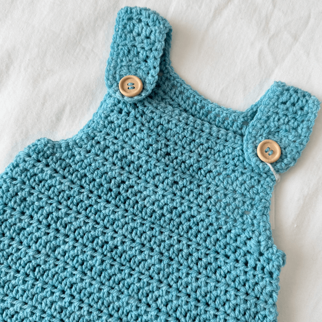 Denim blue crochet dungaree romper