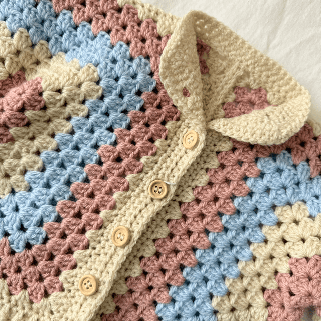 Pastel crochet hexagon cardigan