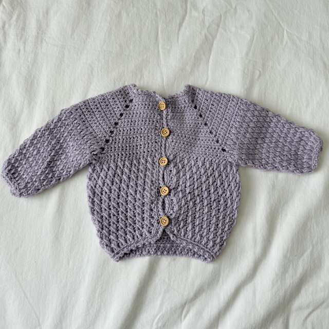 Lavender crochet pine stitch cardigan
