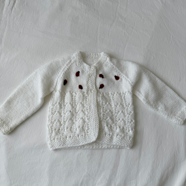 Ladybird embroidered pointelle knitted cardigan