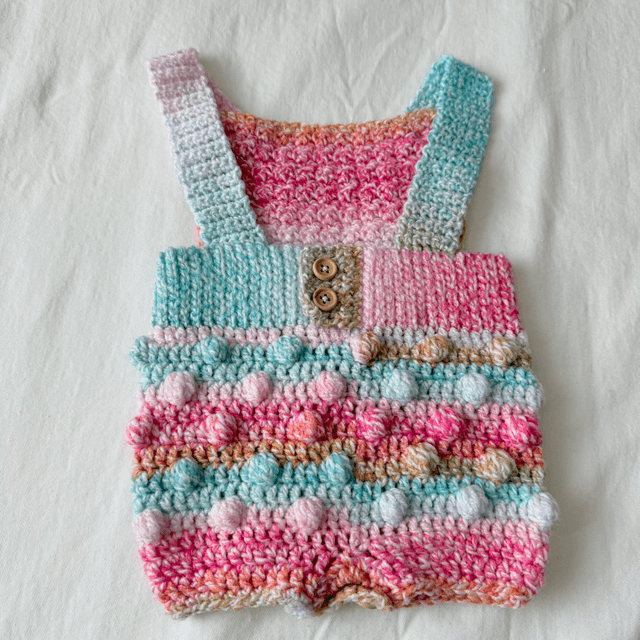 Rainbow crochet popcorn romper