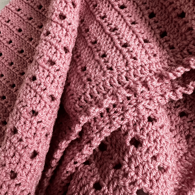 Rose pink cellular crochet blanket