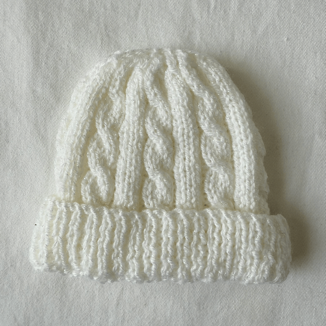 White sparkle cable knit hat