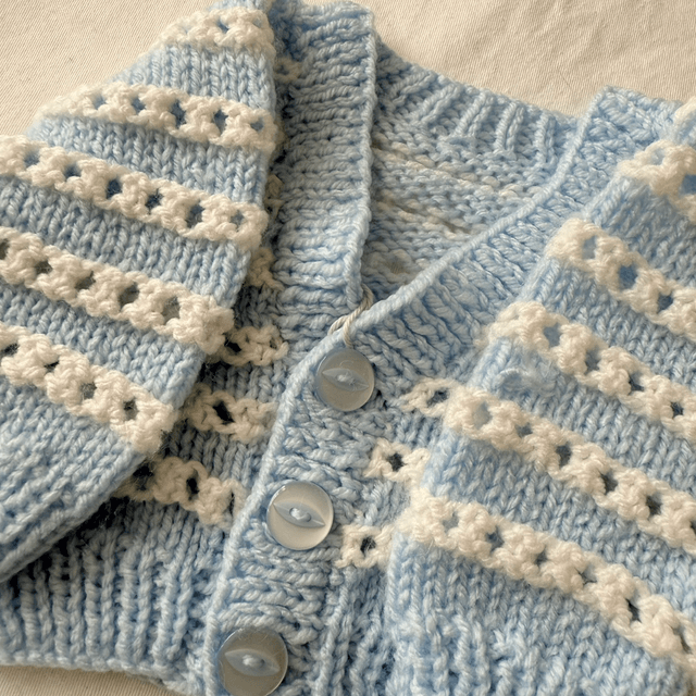 Blue and white chain knitted cardigan
