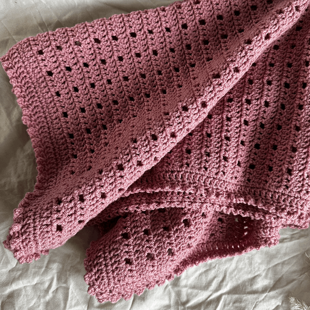 Rose pink cellular crochet blanket