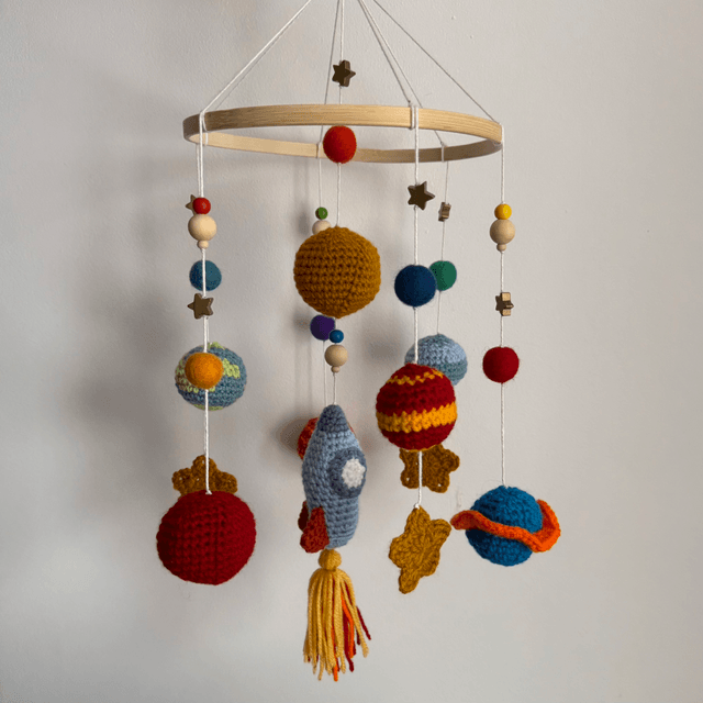Space crochet baby mobile