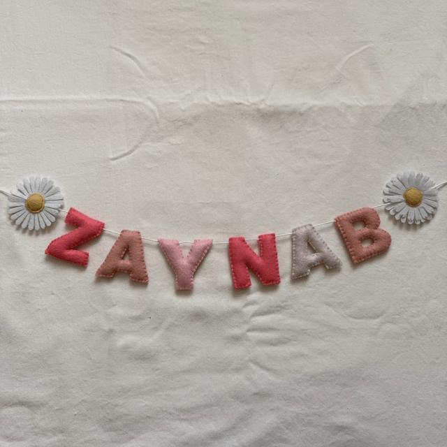 Personalised felt daisy name garland