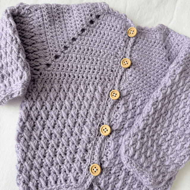 Lavender crochet pine stitch cardigan