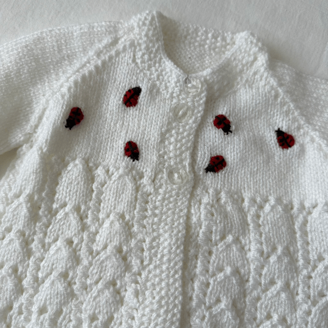 Ladybird embroidered pointelle knitted cardigan