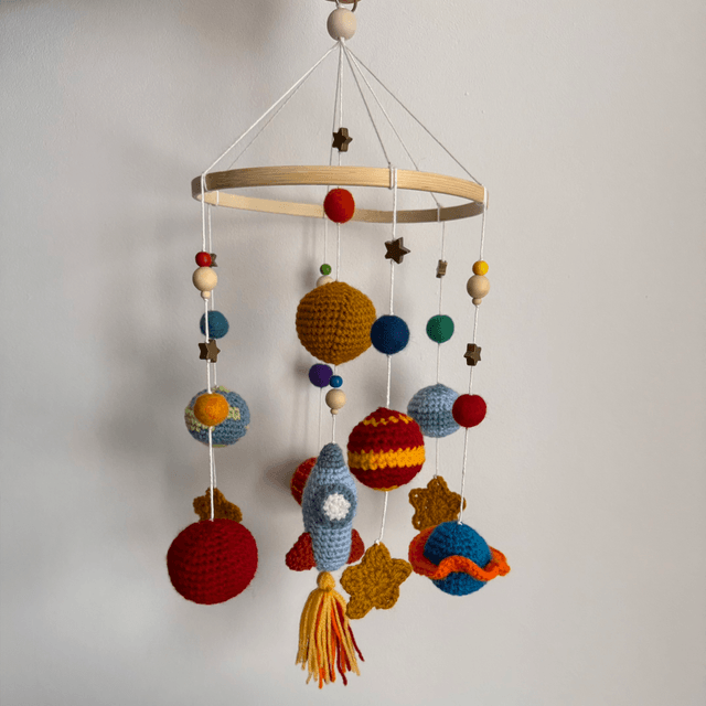 Space crochet baby mobile
