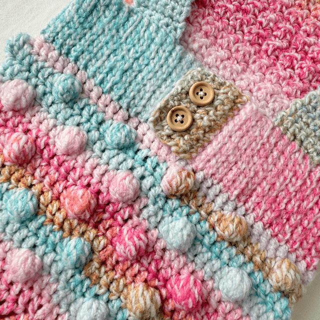 Rainbow crochet popcorn romper