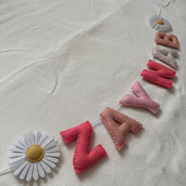 Personalised felt daisy name garland