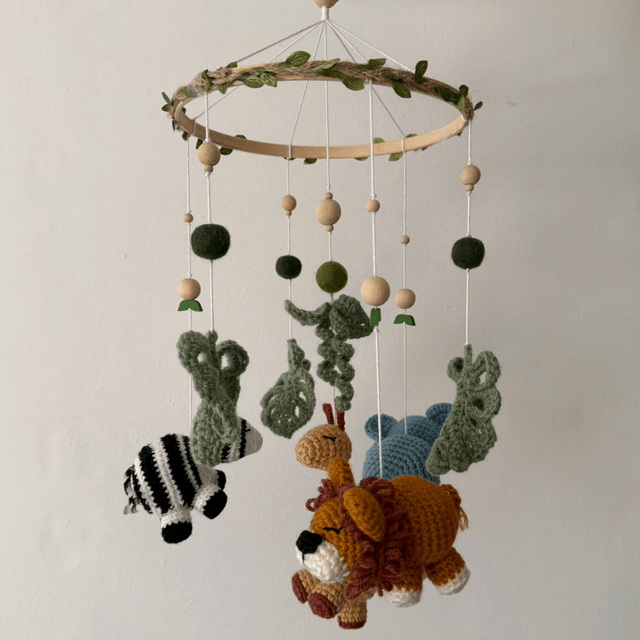 Safari crochet baby mobile