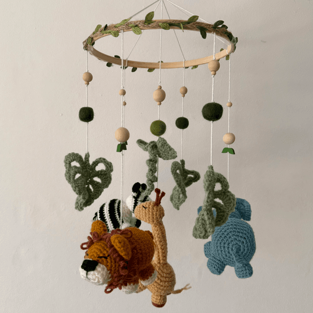 Safari crochet baby mobile