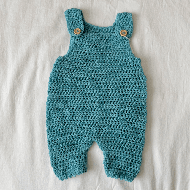 Denim blue crochet dungaree romper