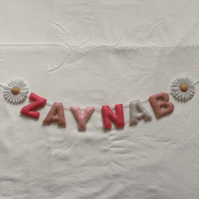 Personalised felt daisy name garland