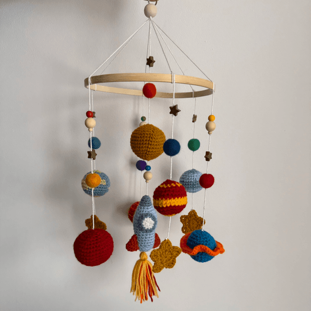 Space crochet baby mobile
