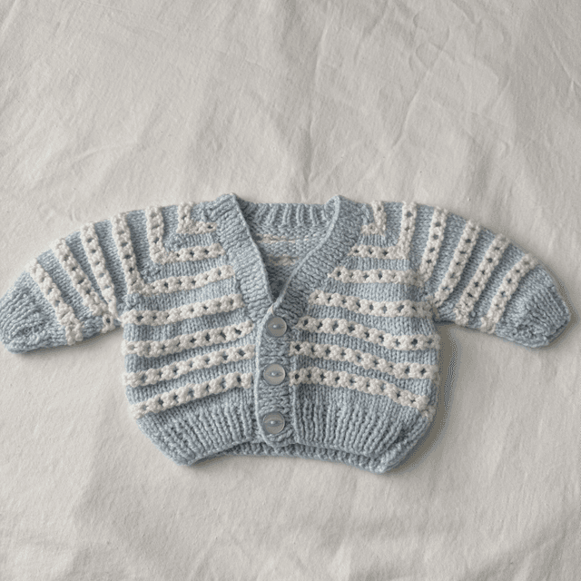 Blue and white chain knitted cardigan
